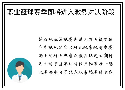 职业篮球赛季即将进入激烈对决阶段